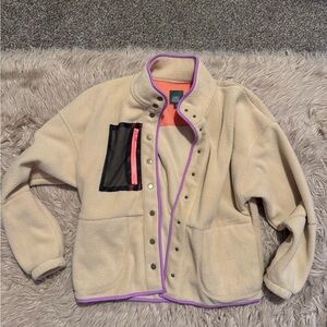 Wild Fable Cream Teddy Jacket with Purple Accents